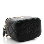 Caviar Quilted Mini Vanity Case With Chain Black