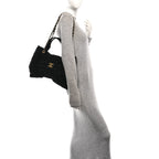 Velvet Effect Nylon Quilted Bow Bag Black