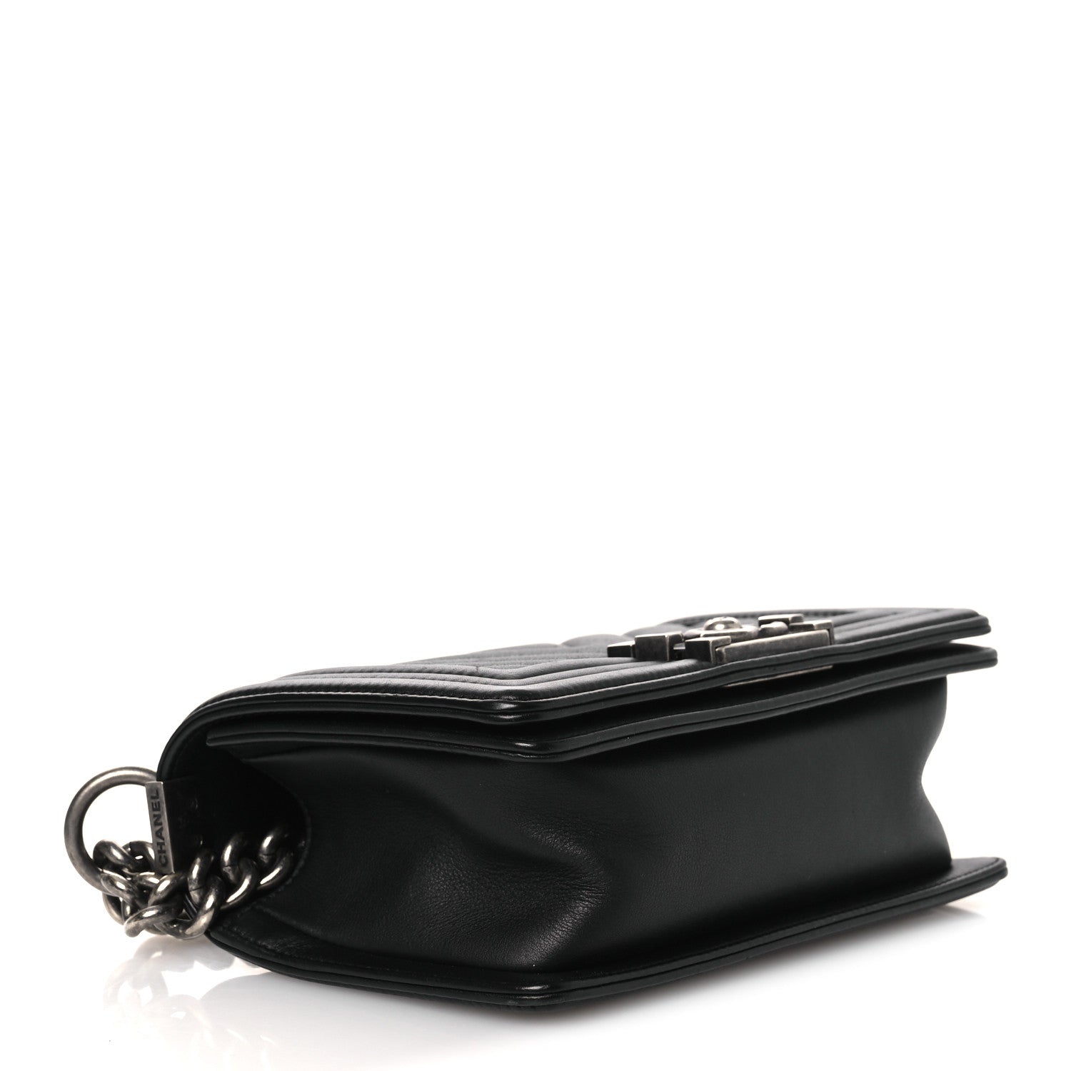 Lambskin Chevron Quilted Small Boy Flap Black