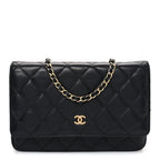 Lambskin Quilted Wallet On Chain WOC Black