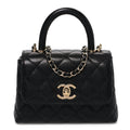 Caviar Quilted Coco Handle Clutch With Chain Black