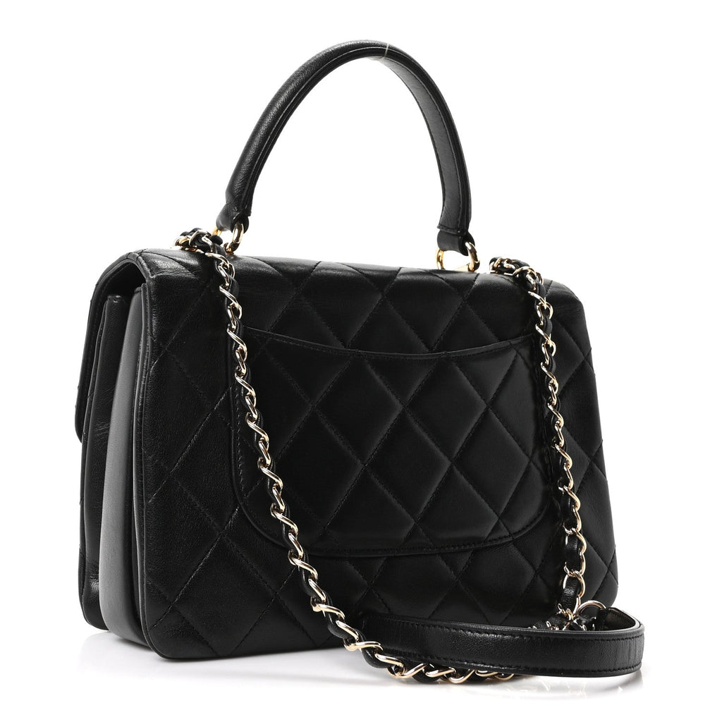 Lambskin Quilted Small Trendy CC Dual Handle Flap Bag Black