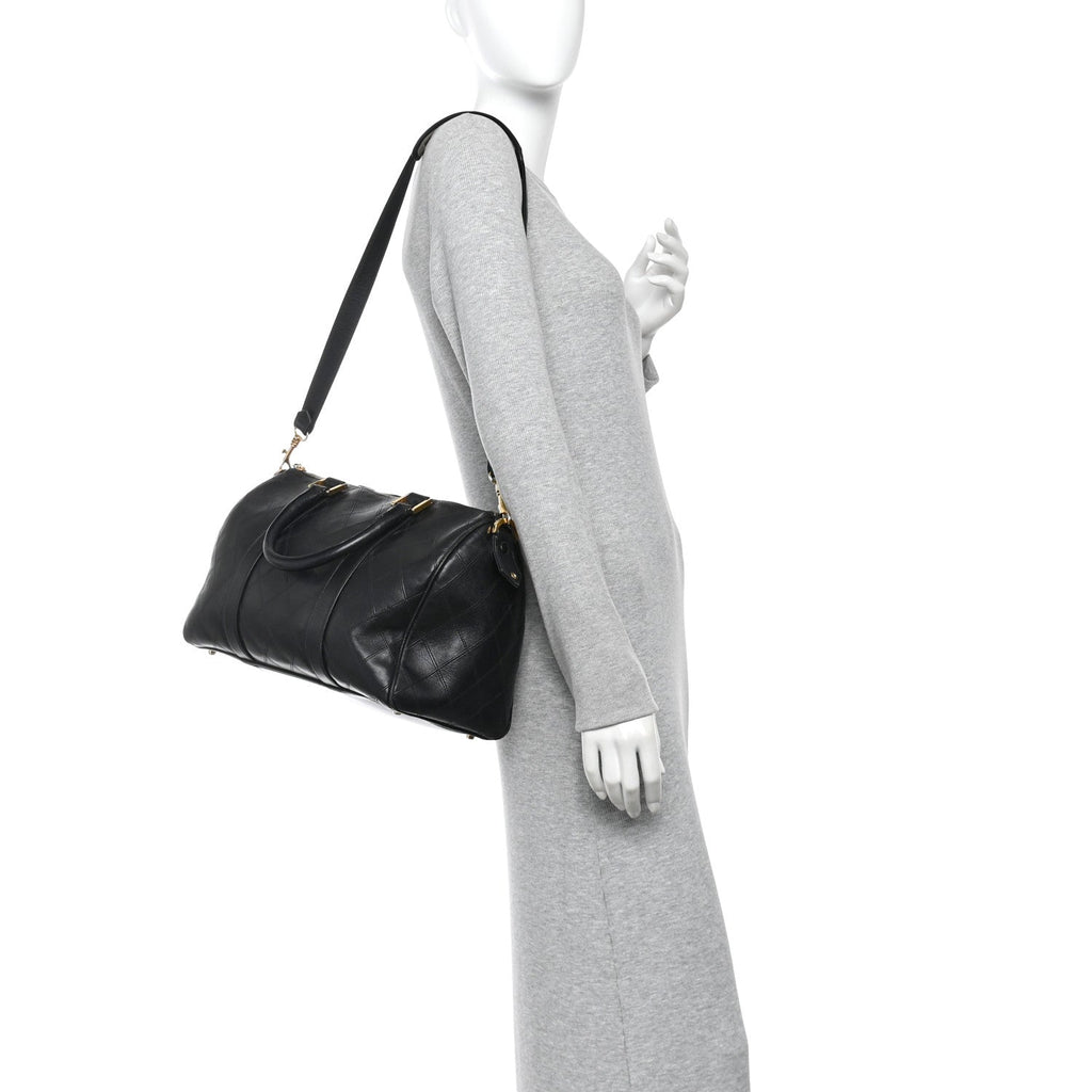 Calfskin Stitched Duffle Travel Bag Black