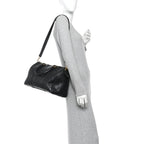 Calfskin Stitched Duffle Travel Bag Black