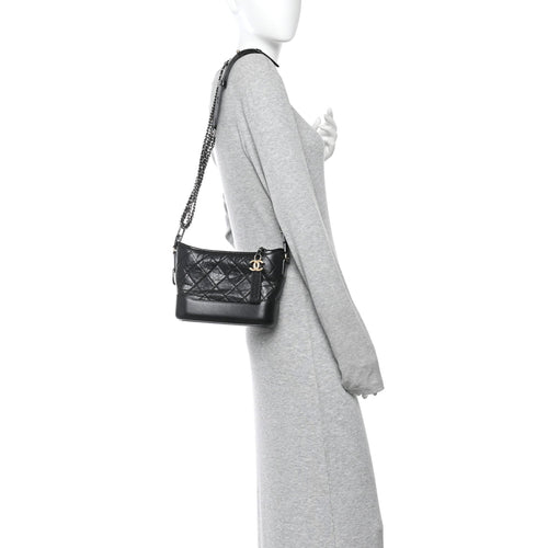Aged Calfskin Quilted Small Gabrielle Hobo Black