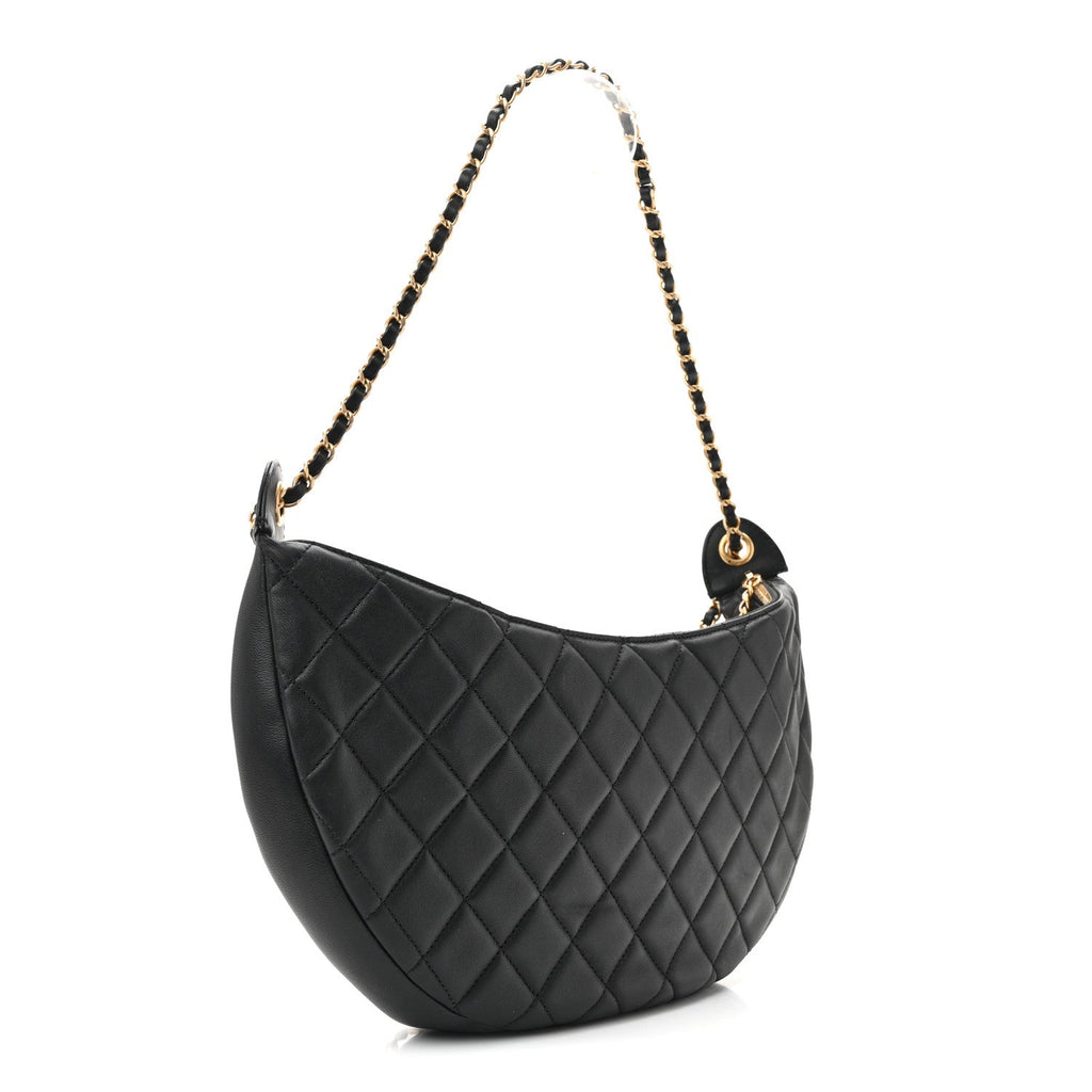 Lambskin Quilted All About Chains Hobo Black