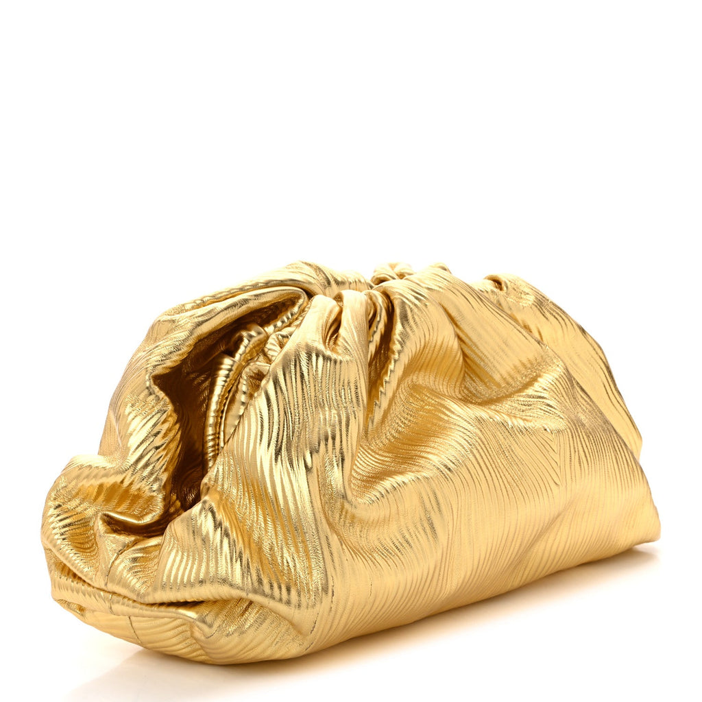 Metallic Bark Calfskin Embossed The Pouch Oversized Clutch Oro