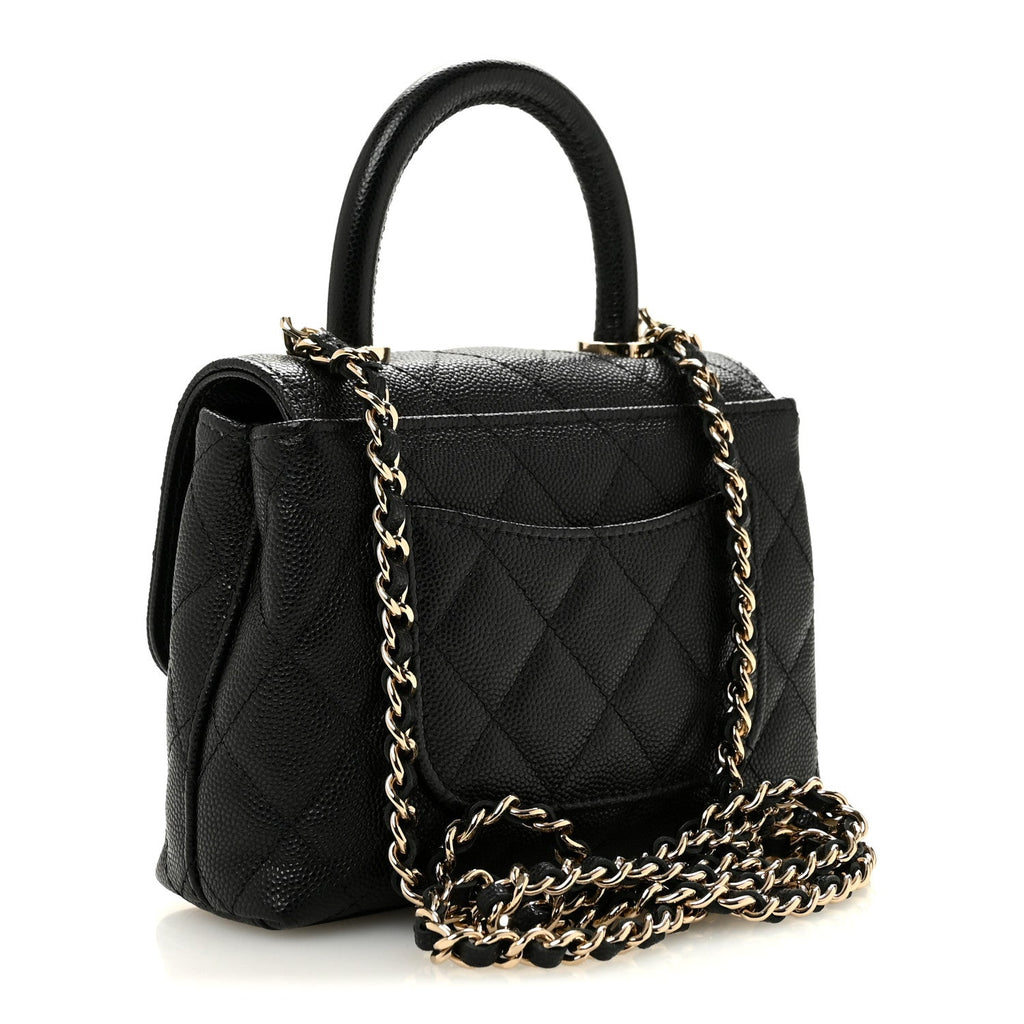 Caviar Quilted Coco Handle Clutch With Chain Black
