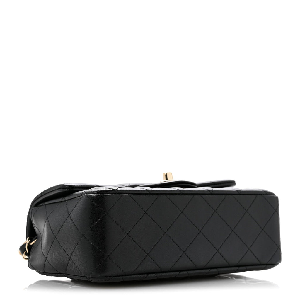 Lambskin Quilted Mini Rectangular Flap Black
