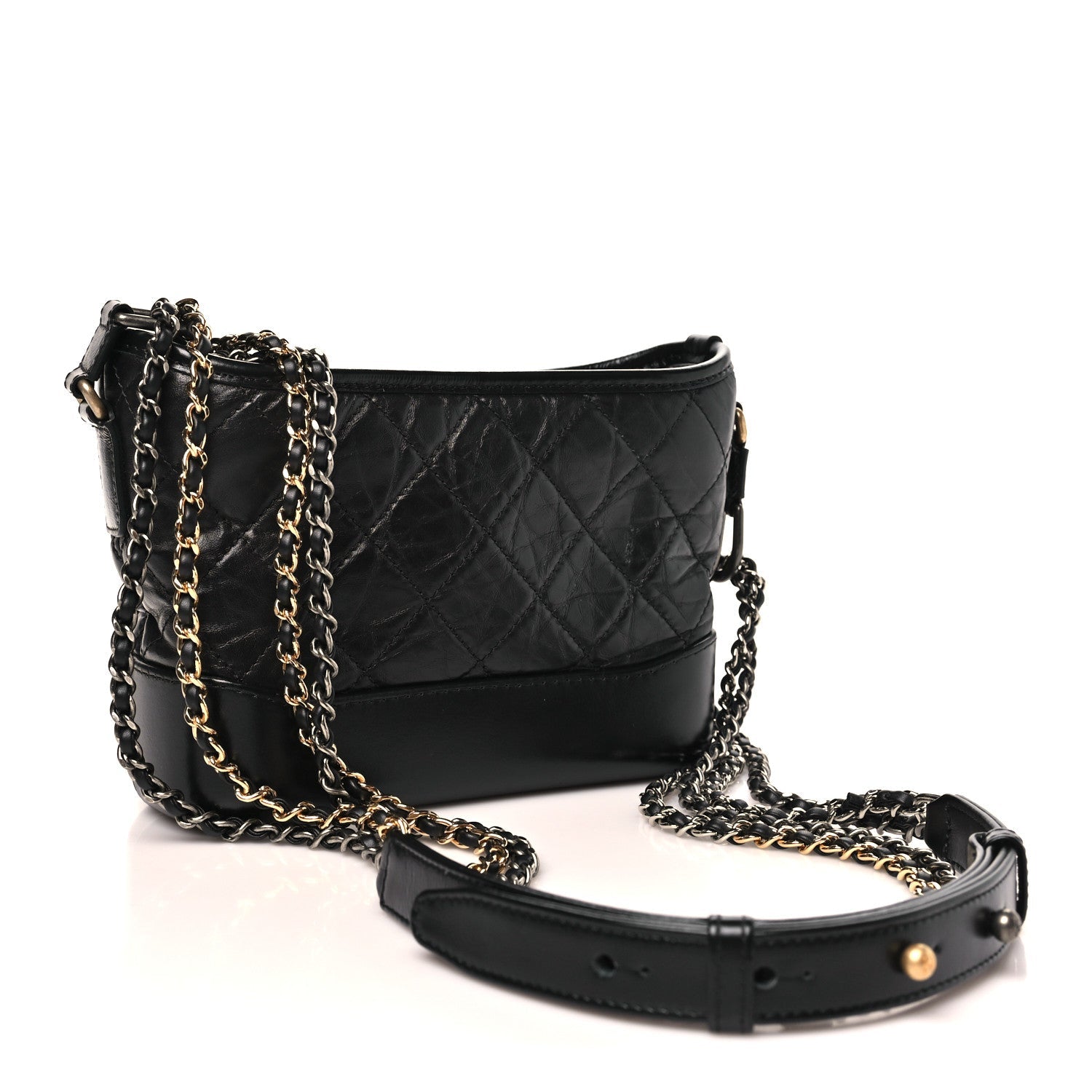 Aged Calfskin Quilted Small Gabrielle Hobo Black