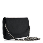 Lambskin Camellia Embossed Wallet on Chain WOC Black