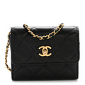 Lambskin Quilted Pearl Crush Clutch With Chain Black