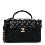 Caviar Calfskin Quilted Small Top Handle Flap Black