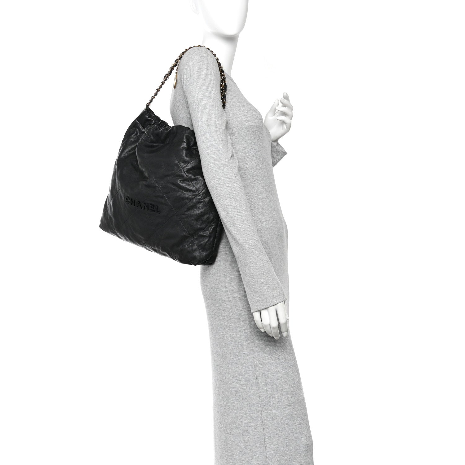 Shiny Caviar Quilted Monochrome Small Chanel 22 Black