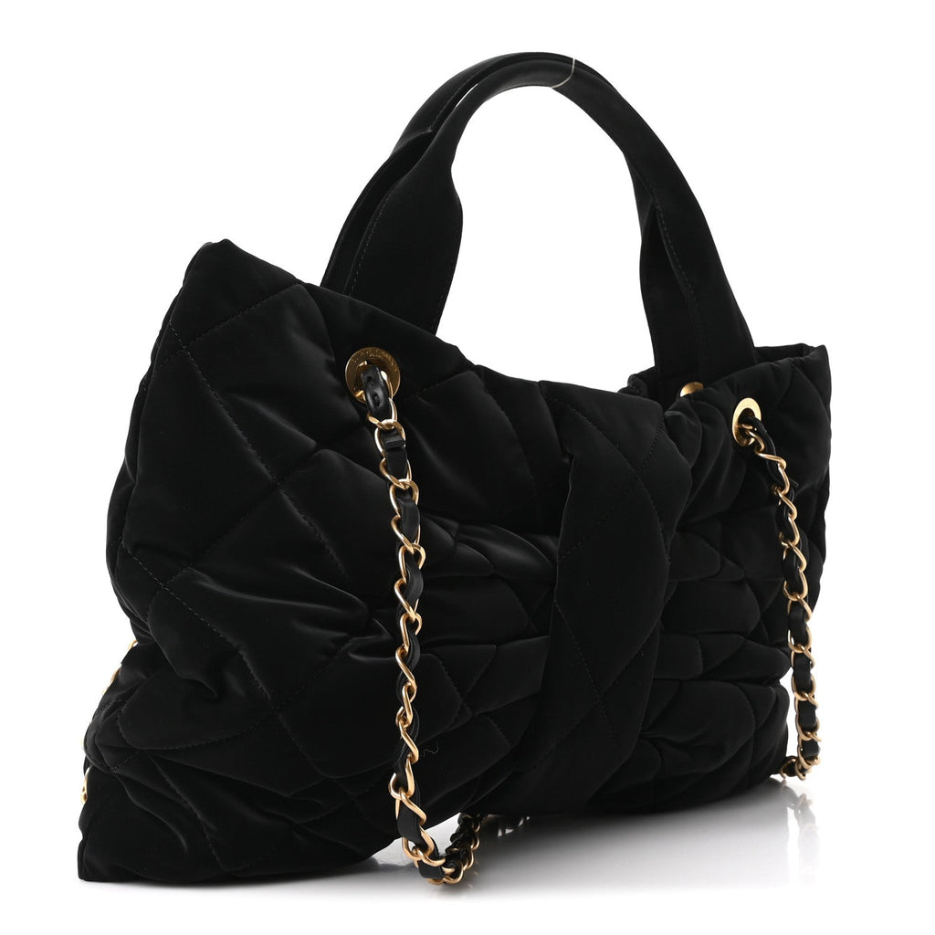 Velvet Effect Nylon Quilted Bow Bag Black