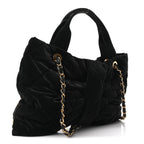 Velvet Effect Nylon Quilted Bow Bag Black
