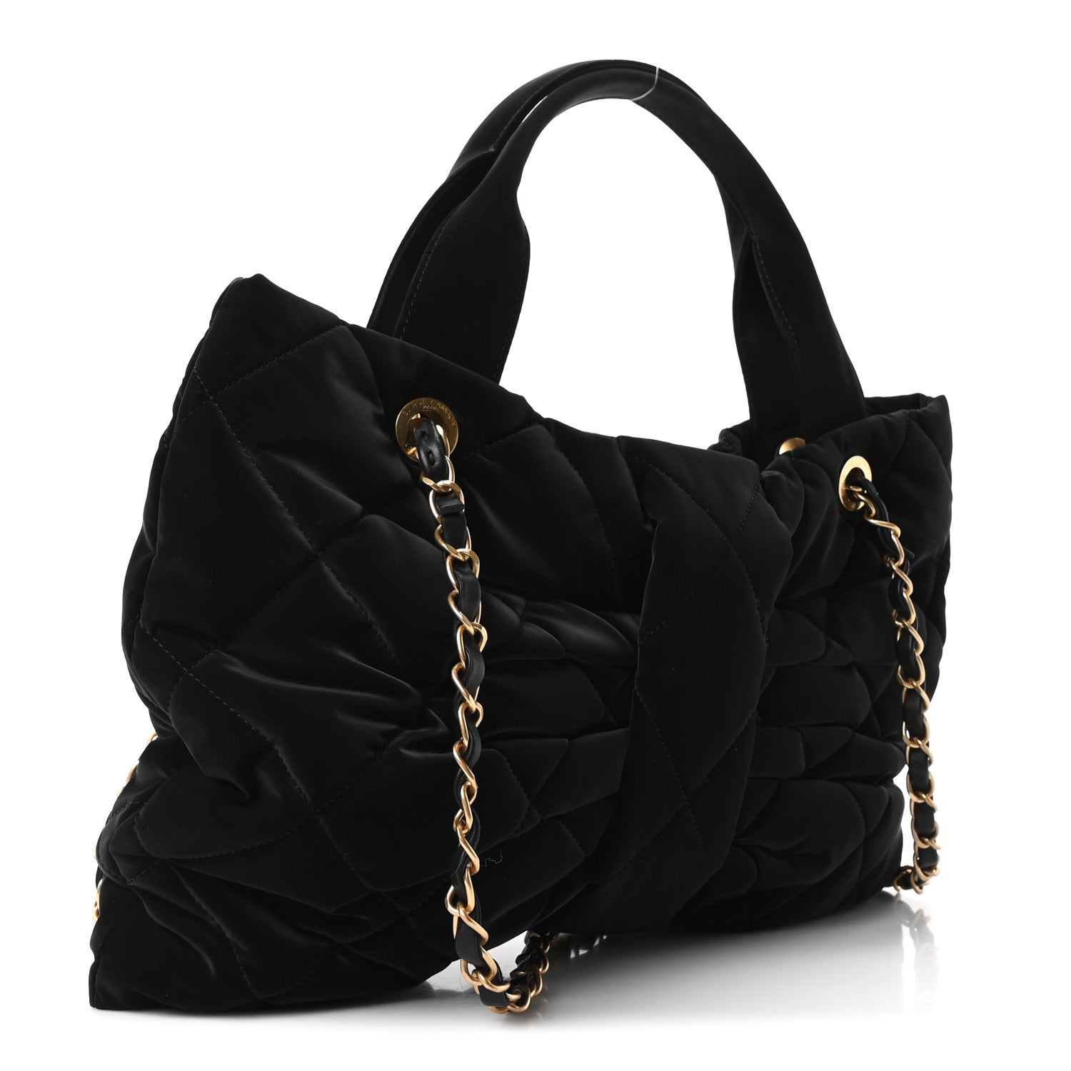 Velvet Effect Nylon Quilted Bow Bag Black