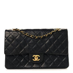 Lambskin Quilted Medium Double Flap Black