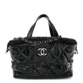 Glazed Calfskin Quilted Tweed Portobello Tote Black