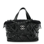 Glazed Calfskin Quilted Tweed Portobello Tote Black
