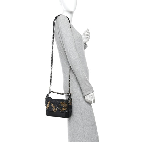 Aged Calfskin Quilted Charms Small Gabrielle Hobo Black