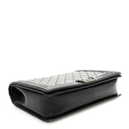 Calfskin Double Stitch Large Boy Flap Black