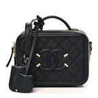 Caviar Quilted Small CC Filigree Vanity Case Black