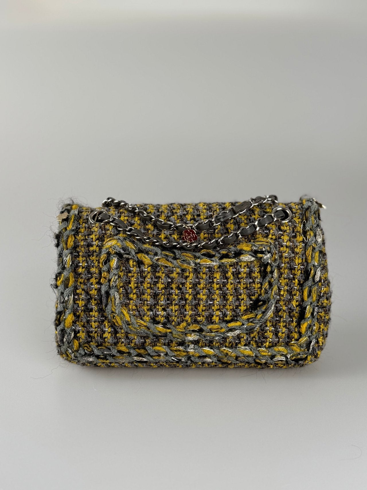 Chanel Tweed Braided Charms Medium Flap Bag Yellow Grey Black