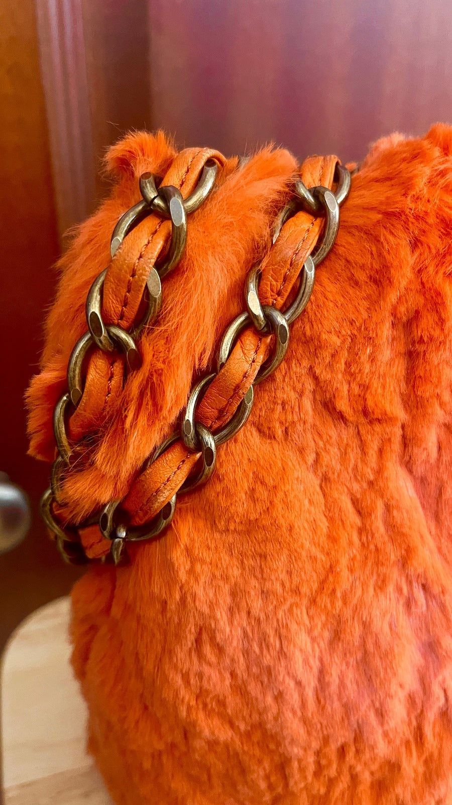 Chanel CC Fur Orange Chain Shoulder Bag