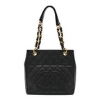 Caviar Quilted Petit Shopping Tote PST Black