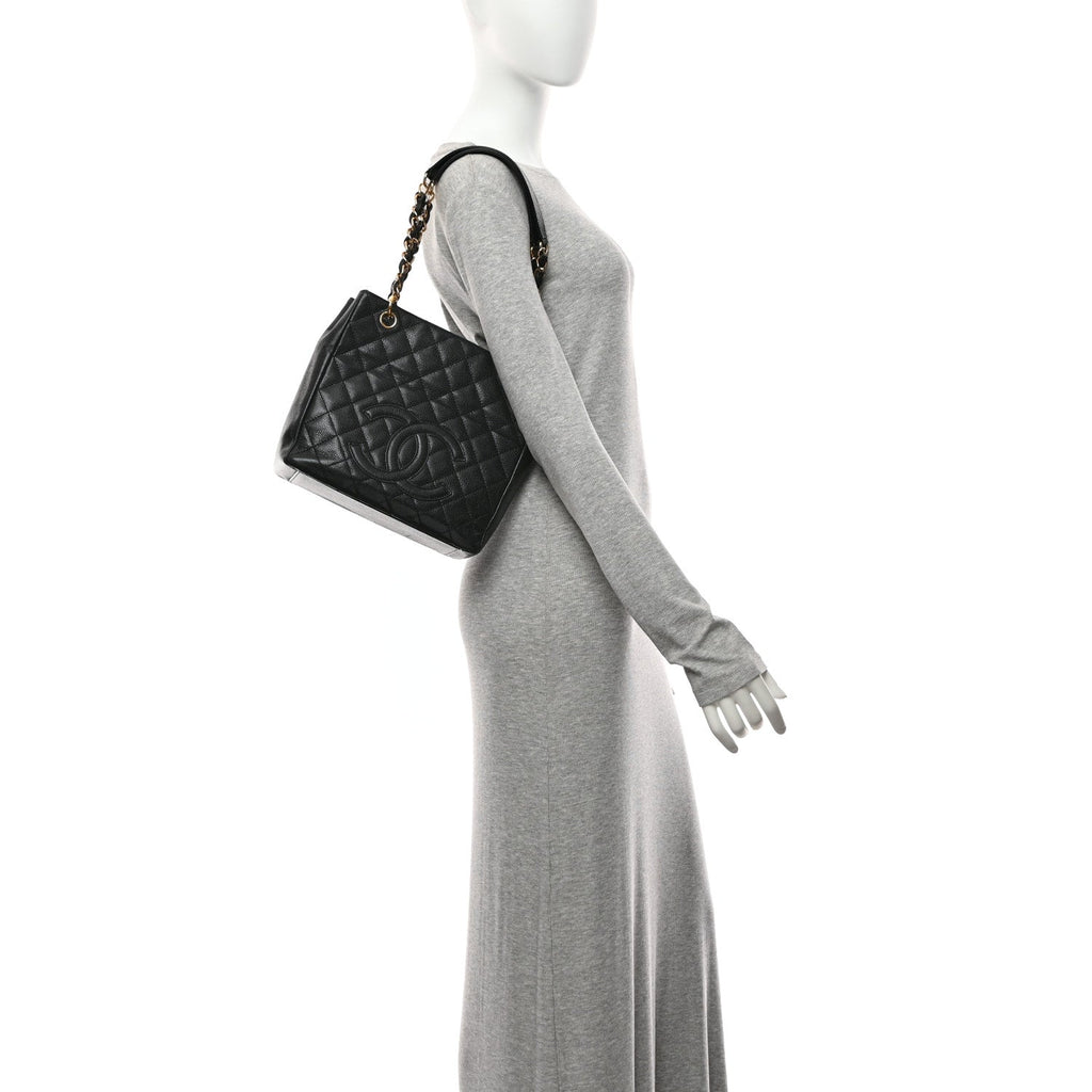 Caviar Quilted Petit Shopping Tote PST Black
