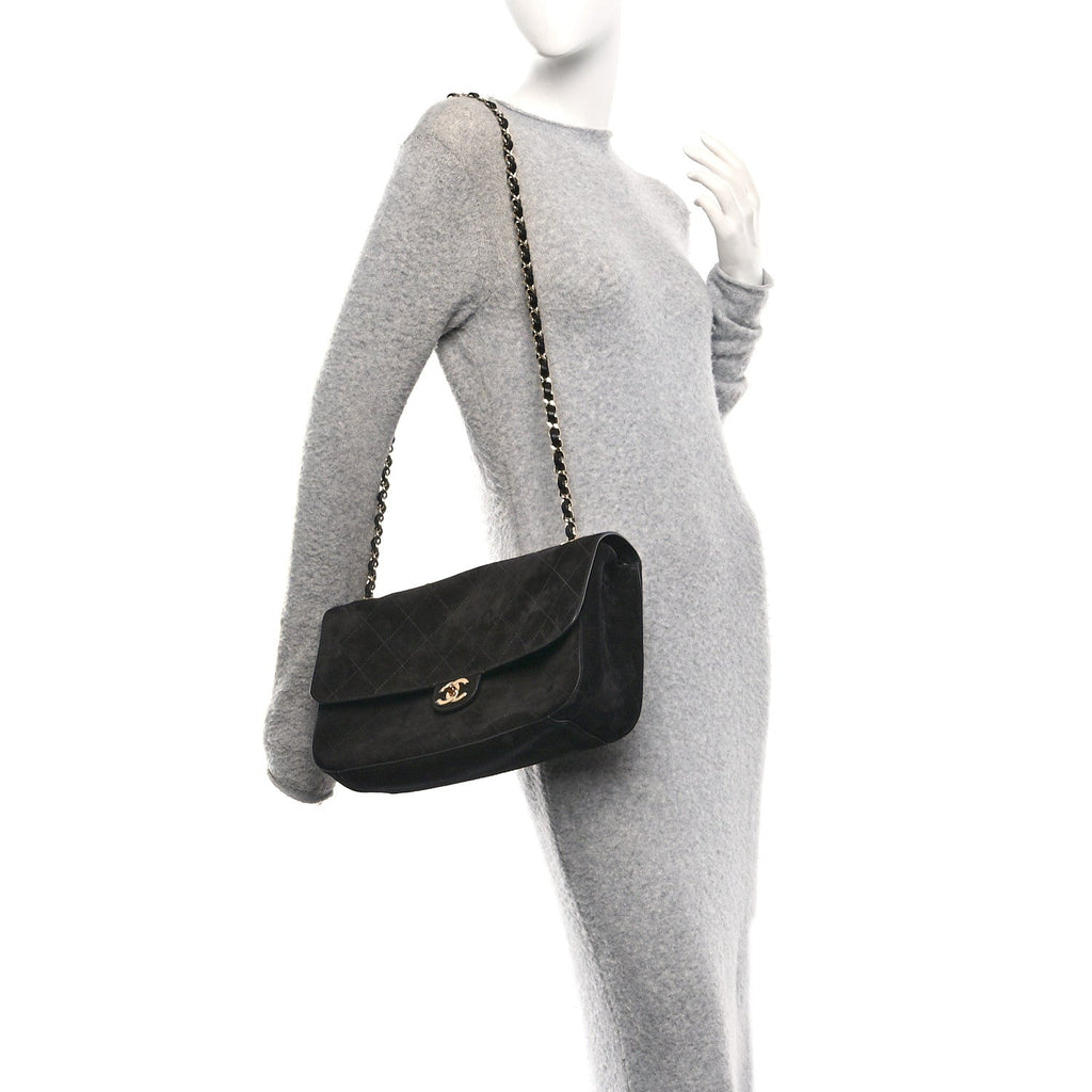 Suede Calfskin Small Souplissimo Maxi Flap Black