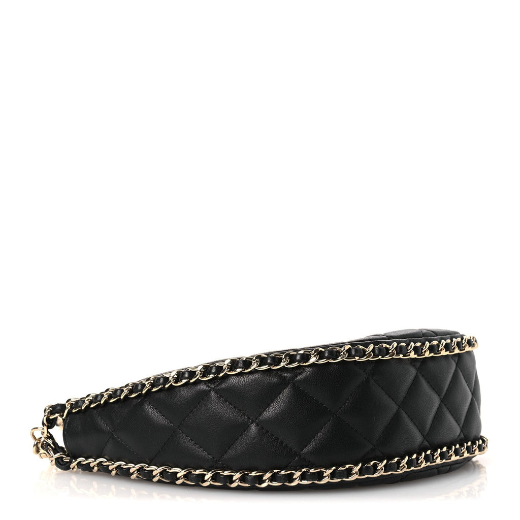 Lambskin Quilted Small Hobo Bag Black
