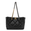 Lambskin Quilted Chanel 19 East West Shopping Bag Black