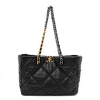 Lambskin Quilted Chanel 19 East West Shopping Bag Black