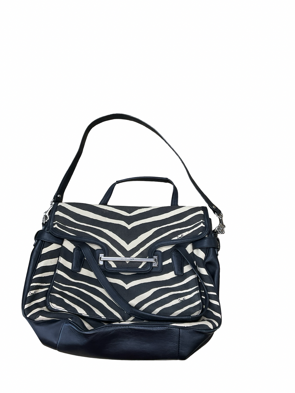Handbag Designer By Coach In Black & Cream, Size:Large