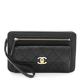 Lambskin Quilted Front Pocket Wristlet Black