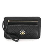 Lambskin Quilted Front Pocket Wristlet Black
