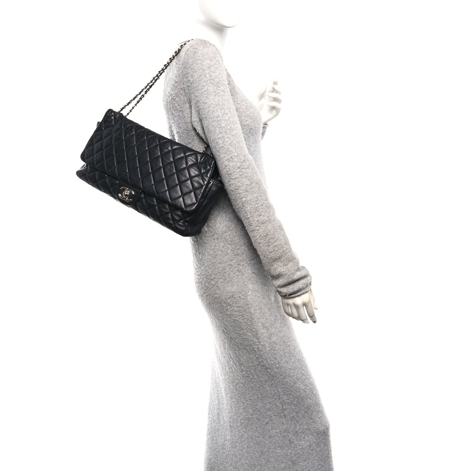 Lambskin Quilted Jumbo Coco Rain Flap Black