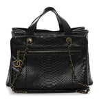Snakeskin Glazed Calfskin Quilted Urban Mix Tote Black