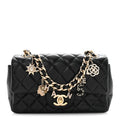 Lambskin Quilted Mini Coco Charms Rectangular Flap Black