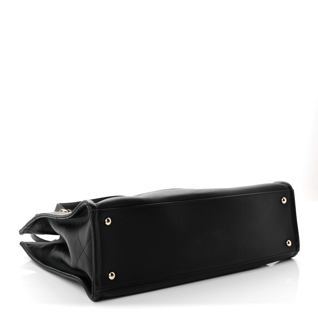 Calfskin CC Zipped Shopping Tote Black