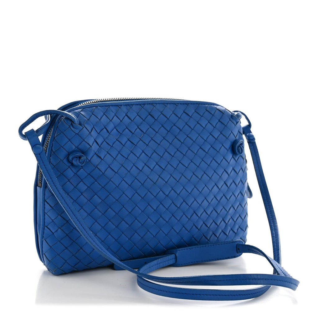 Nappa Intrecciato Double Compartment Crossbody Bag Atlantic Blue