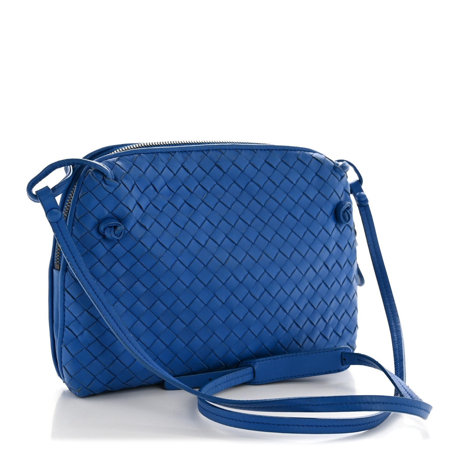 Nappa Intrecciato Double Compartment Crossbody Bag Atlantic Blue