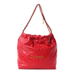Shiny Calfskin Quilted Small Chanel 22 Red