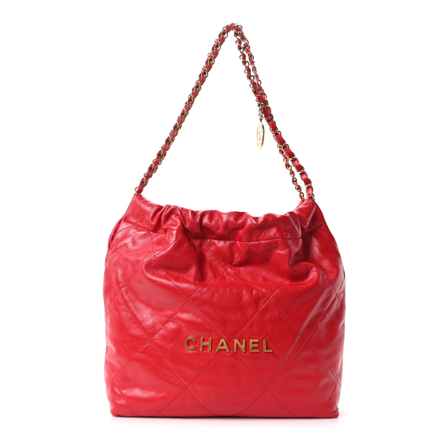 Shiny Calfskin Quilted Small Chanel 22 Red