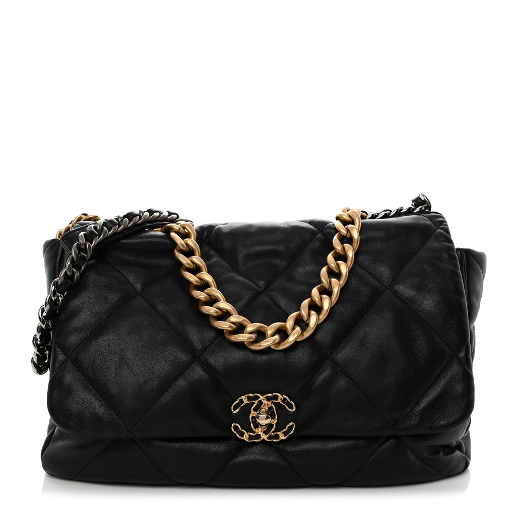 Goatskin Quilted Maxi Chanel 19 Flap Black