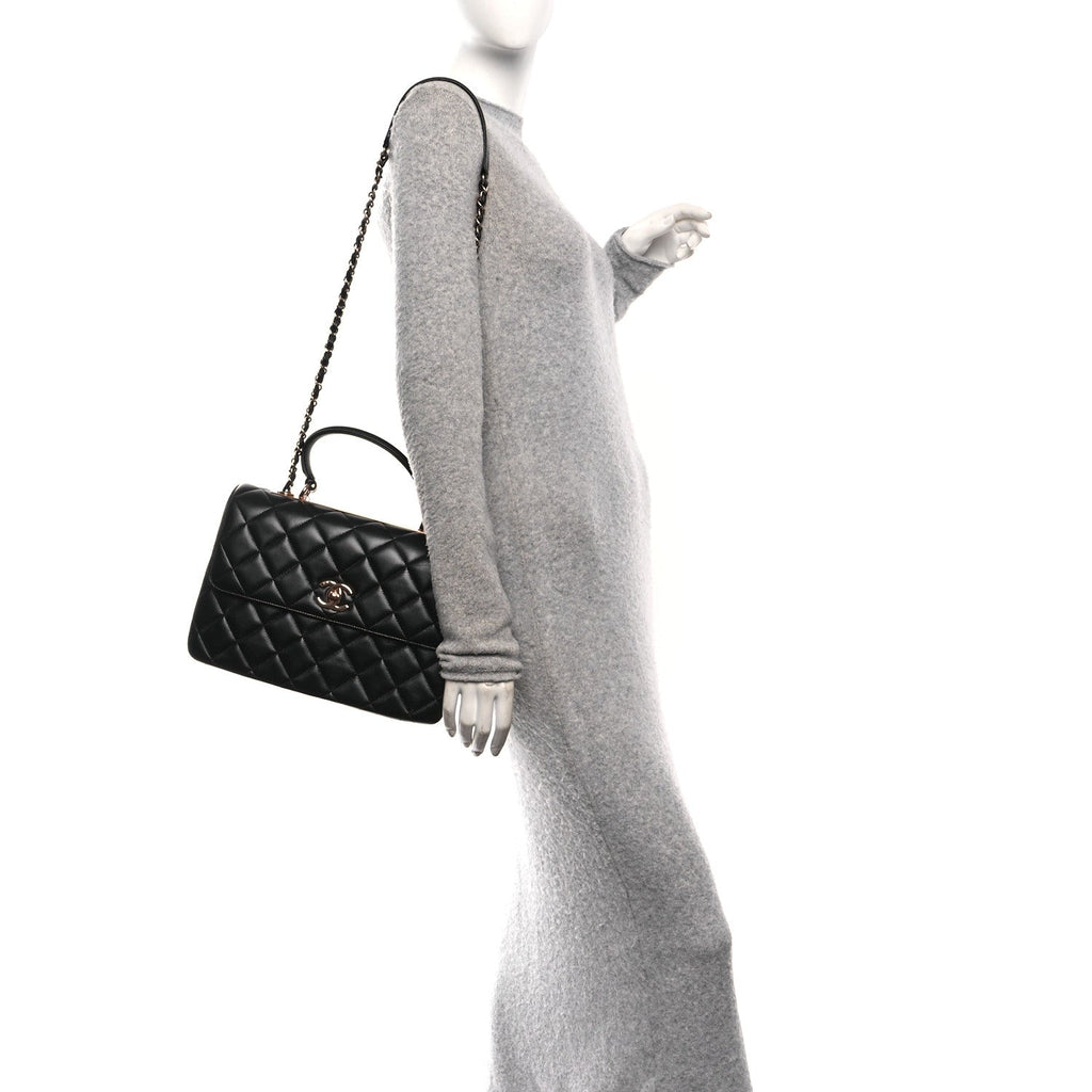 Lambskin Quilted Medium Trendy CC Flap Dual Handle Bag Black