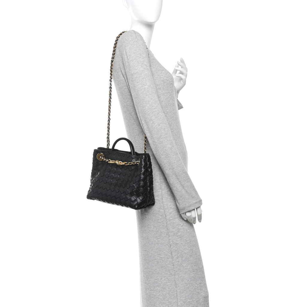 Nappa Intrecciato Small Andiamo With Chain Shoulder Bag Black