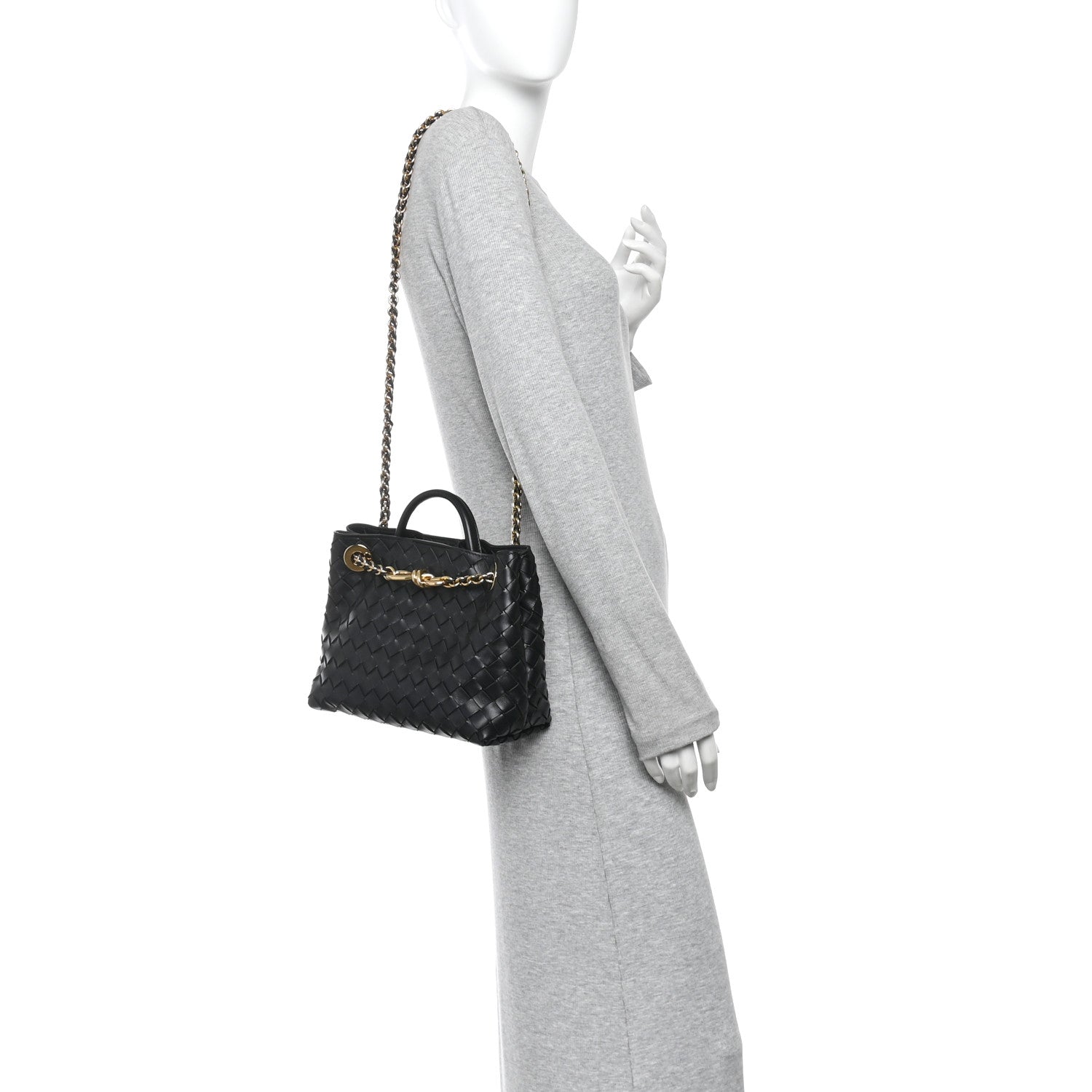 Nappa Intrecciato Small Andiamo With Chain Shoulder Bag Black
